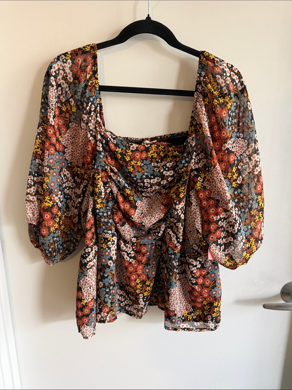 Arula Floral Puff-Sleeve Coquette girl Top — Rust Multi NWT Sz 3X